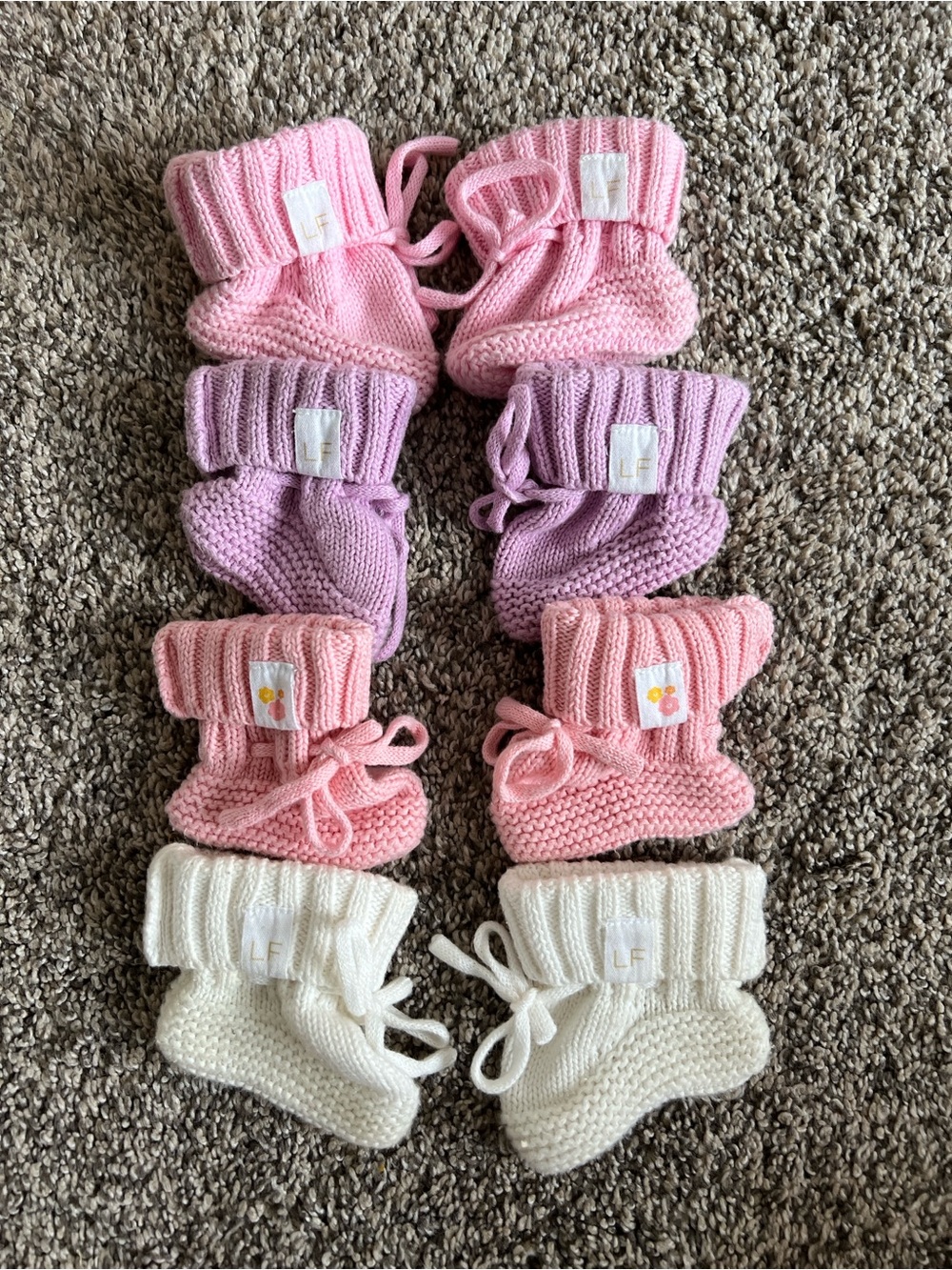 Little & Fern Australia Knitted Baby Booties Pack - Pink, Lavender, White